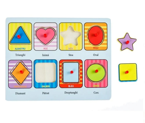 Puzzle Incastru din Lemn Forme Color Cuvinte 8 piese - 22x18cm [1]