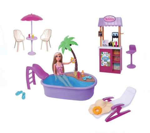 Jucarii fete - Set de Joaca Piscina cu Sezlong Bar & Papusa cu Accesorii