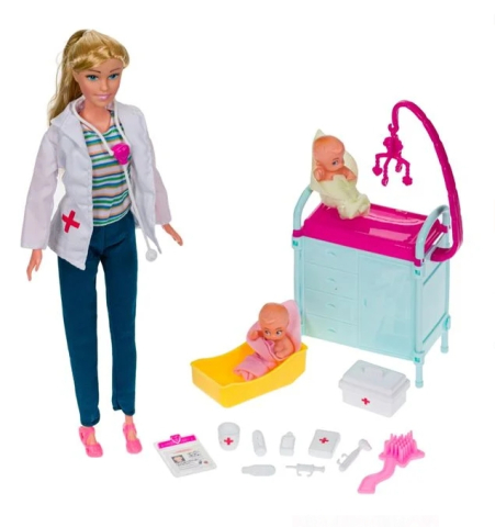 Jucarii fete - Papusa Medic Pediatru cu 2 Bebelusi