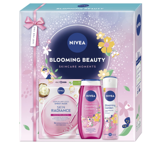 Seturi Cadou - Set: Gel de dus NIVEA Blooming Garden 250 ml + Deodorant spray NIVEA Blooming Garden 150 ml + Masca Servetel NIVEA Urban Radiance