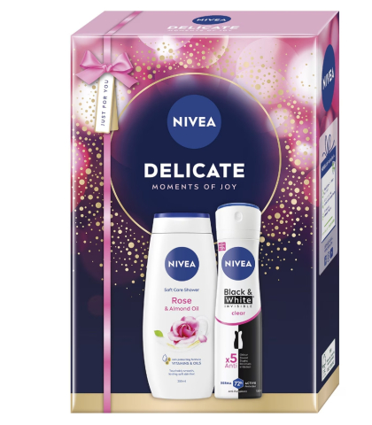 Seturi Cadou - Set: Gel de dus NIVEA Rose & Almond Oil 250 ml + Deodorant spray Invisible Black & White Clear 150 ml