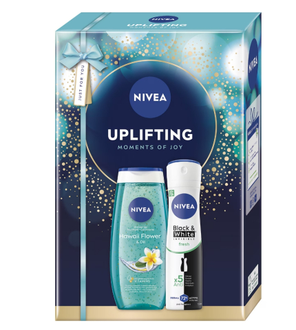 Seturi Cadou - Set NIVEA: Gel de dus revigorant Hawaii Flower & Oil, 250 ml + Deodorant spray Invisible Black & White Clear 150 ml