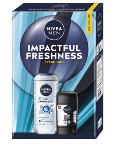 Seturi Cadou - Set Gel de dus Men Pure Impact 3 in 1, 250 ml + Deodorant stick Men Black & White Invisible Original 50 ml Impactful Freshness, Nivea