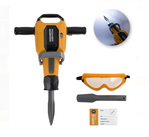 Jucarii baieti - Jucarie Ciocan Pneumatic Galben cu Ochelari & Sunet 40cm