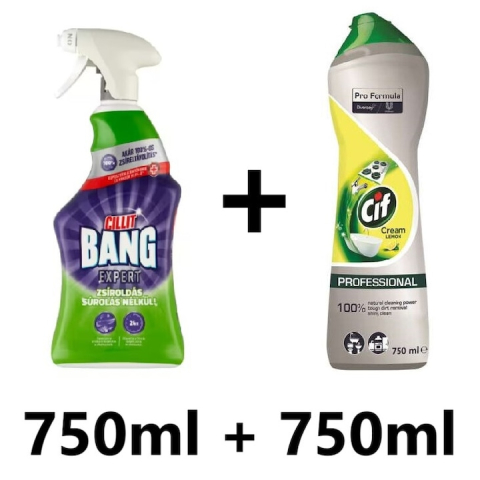 Solutie suprafete - Set solutii curatare Degresant Cillit bang expert 750ml + scrubber Ciff 750ml