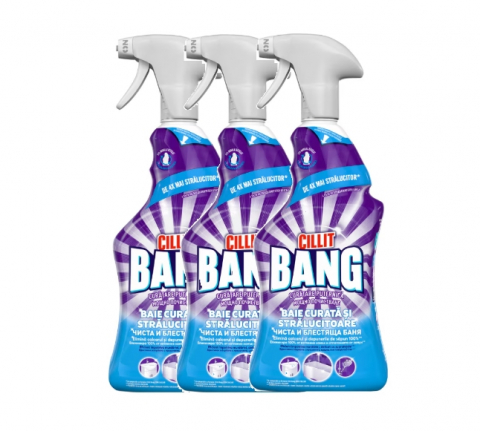 Solutie suprafete - Set Spray Cillit Bang Shine pentru Baie, 3 Bucati x 750 ml