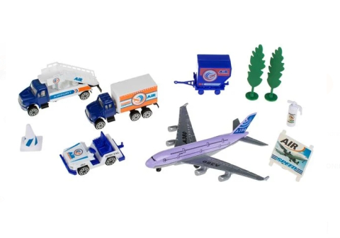 Jucarii baieti - Set Vehicule Aeroport cu Avion & Accesorii - 10 piese