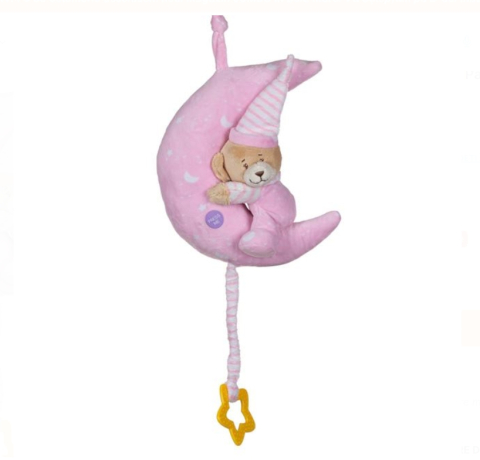 Jucarii Bebelusi si Prescolari - Carusel Muzical pentru Patut Bebe Ursulet Roz cu Lumina 24cm