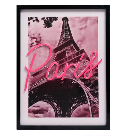 Lampi cu LED - Tablou cu Lumina Neon Model Paris 30x40cm