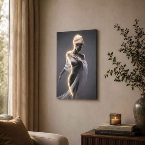 Lampi cu LED - Tablou cu Iluminare Neon Model Femeie 40x60cm