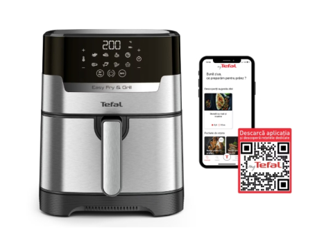 Friteuza cu aer cald Tefal Easy Fry&Grill 2in1 EY505D15, 1400W, 4.2L, temperatura ajustabila, 8 programe, functie grill cu gratar incorporat, tehnologie Extra Crisp, vas detasabil, argintiu & negru [8]