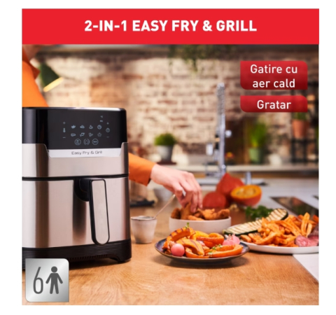 Friteuza cu aer cald Tefal Easy Fry&Grill 2in1 EY505D15, 1400W, 4.2L, temperatura ajustabila, 8 programe, functie grill cu gratar incorporat, tehnologie Extra Crisp, vas detasabil, argintiu & negru [6]