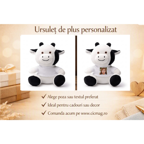 Cadouri Copii - Ursulet de plus Vacuta cu tricou personalizat