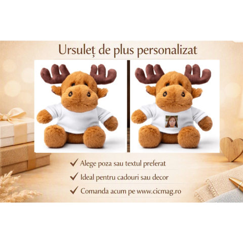 Cadouri Copii - Ursulet de plus Ren cu tricou personalizat