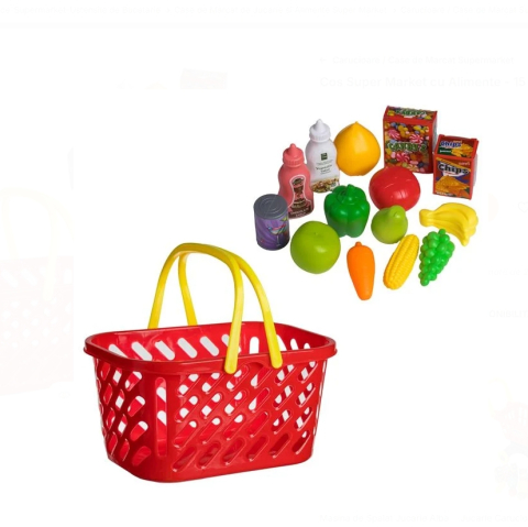 Jucarii Casnice - Cos Super Market cu Alimente - 15 piese