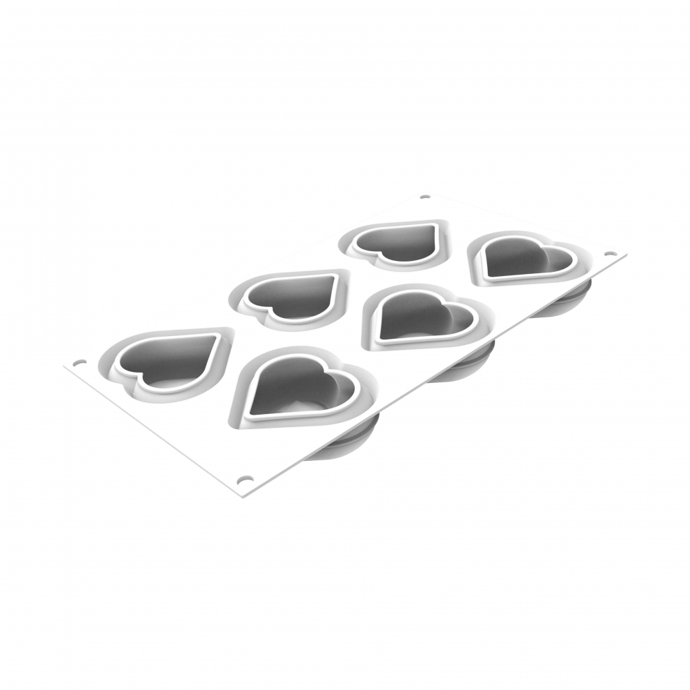 Forma Silicon Inima 6 Cavitati + Decupator (Heartix 85), 7.8 x 7 x H3cm, 85ml, Silikomart [2]