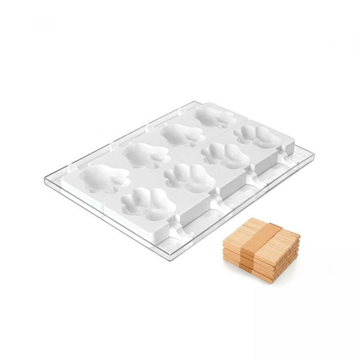 Set 2 Forme Silicon Inghetata x 4 Cavitati + 50 Bastonase + Tavita (Gel06 Pata), 8.9 x 8.4 x H2.4cm, 98ml, Silikomart [3]
