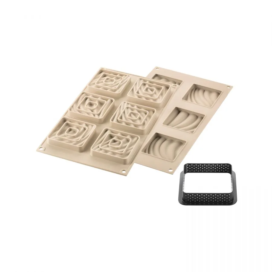 Set Forma Silicon Tarte Sand 6 Cavitati 6.7 x 6.7 x H1.5cm, 45ml + 6 Rame Microforate 8 x 8 x H2cm, Silikomart [4]