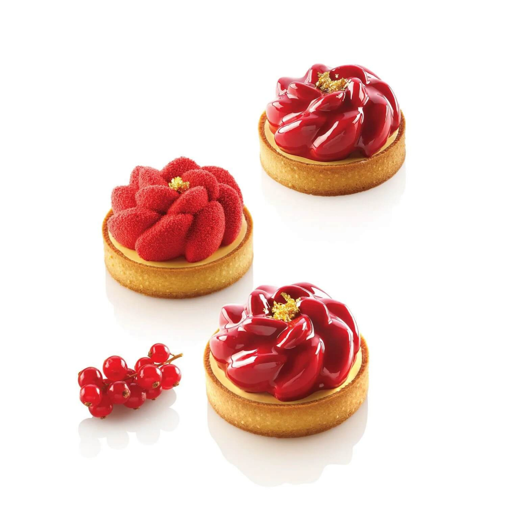 Set Forma Silicon Tarte Fleur 6 Cavitati, D7.4 x H3.5cm, 90ml + 6 Rame Microforate D8 x H2cm, Silikomart [3]