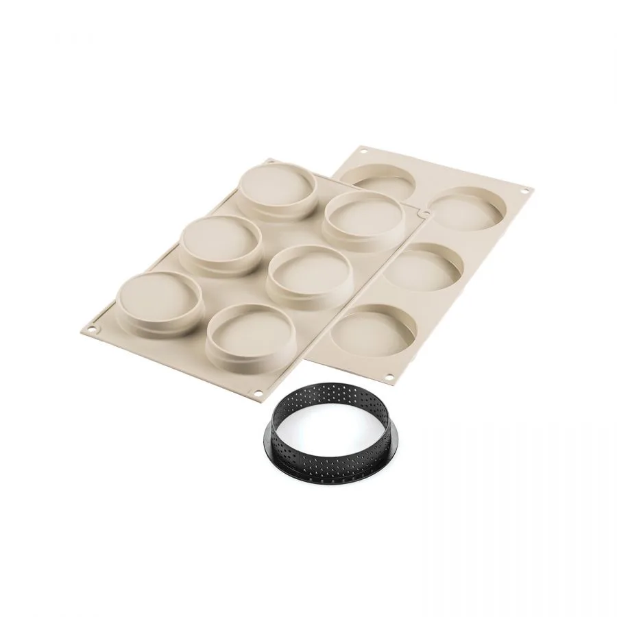 Set Forma Silicon Tarte Glam 6 Cavitati D7 x H1.8cm, 46ml + 6 Rame Microforate D8 x H2cm, Silikomart [3]