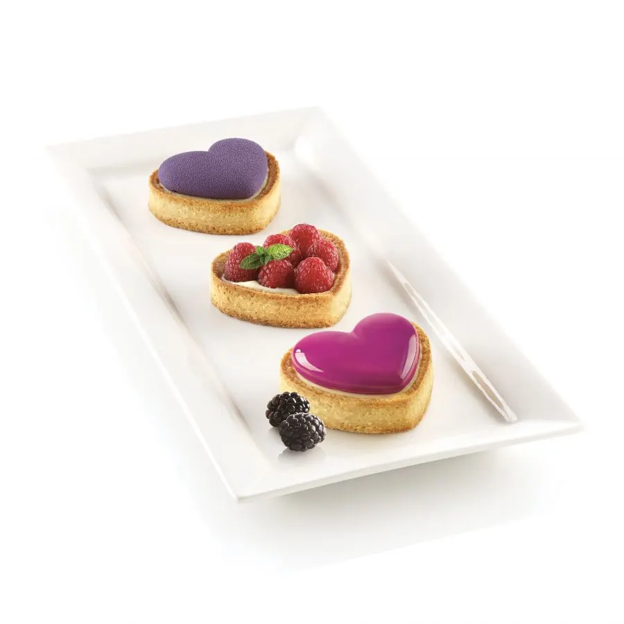 Set Forma Silicon Tarte Inima 8 Cavitati 6.6 x 5.5 x H1.5cm, 31ml + 8 Rame Microforate 7.8 x 6.8 x H2cm, Silikomart [2]
