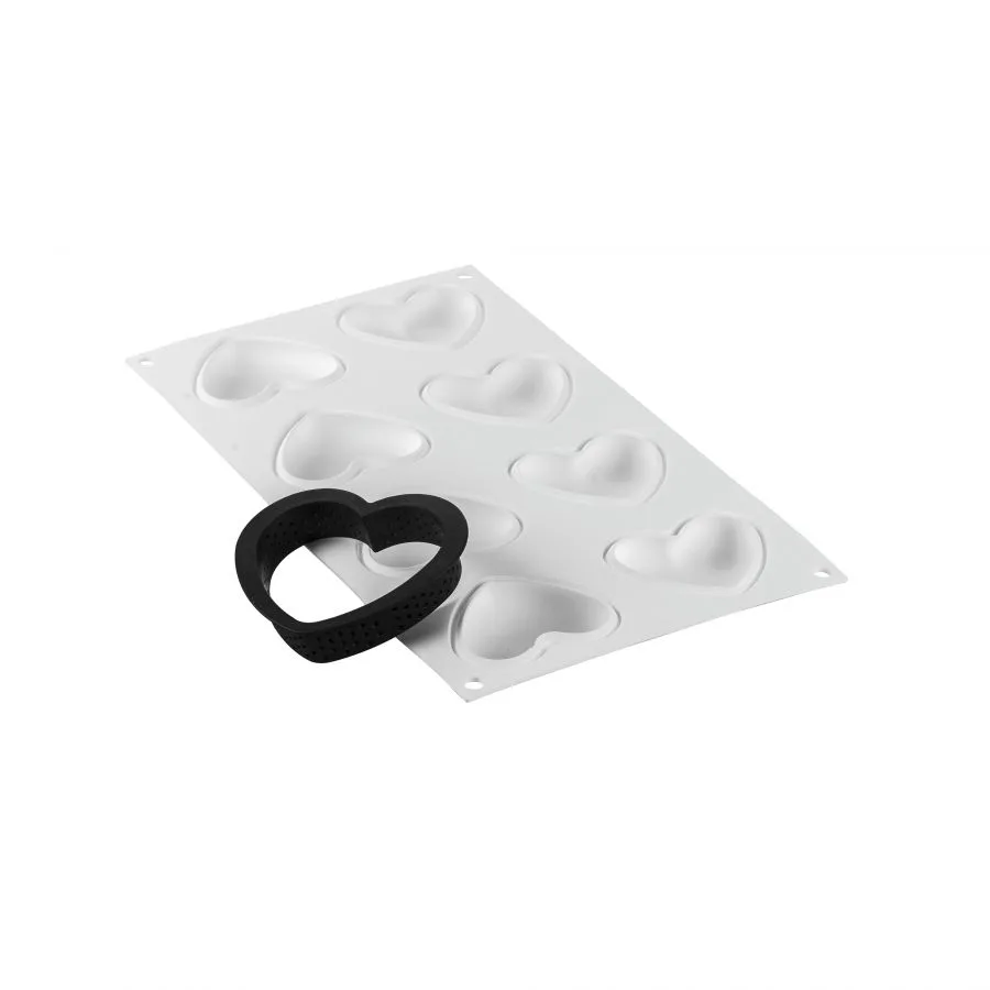 Set Forma Silicon Tarte Inima 8 Cavitati 6.6 x 5.5 x H1.5cm, 31ml + 8 Rame Microforate 7.8 x 6.8 x H2cm, Silikomart [3]
