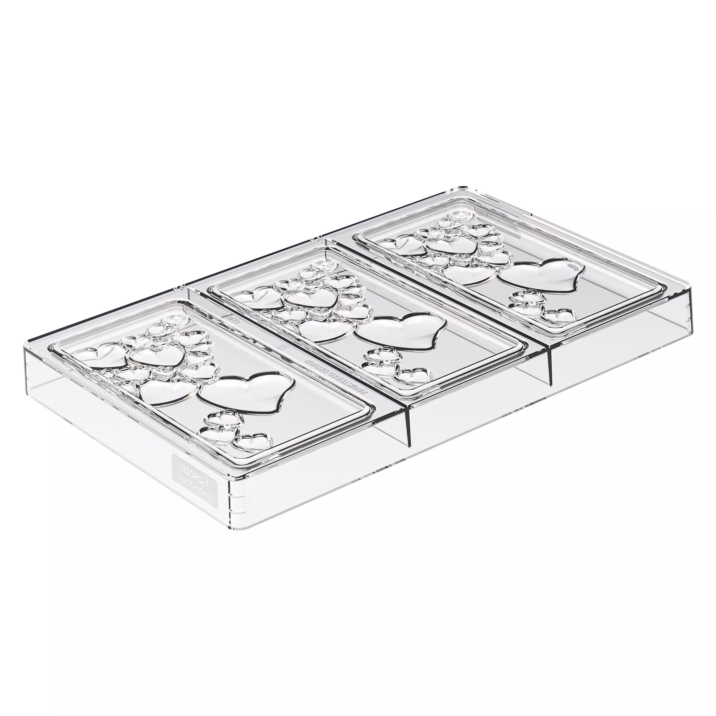 Matrita Policarbonat 3 Cavitati Tablete Ciocolata Inimi (Tesoro-T), 15 x 7 x H1cm, 74ml, Silikomart [2]