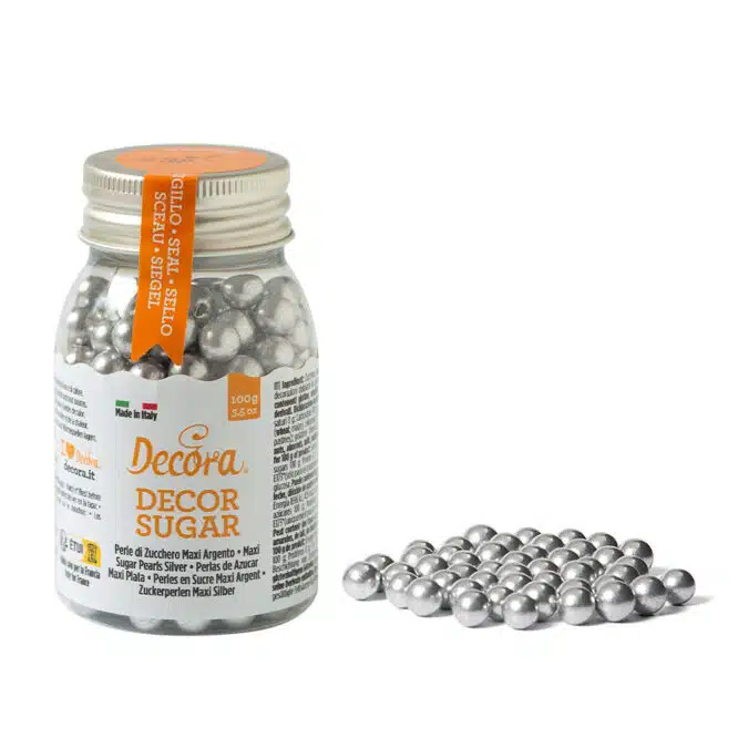 Decoruri - Perle Zahar Argintiu Metalizat D8mm, 100g, Decora