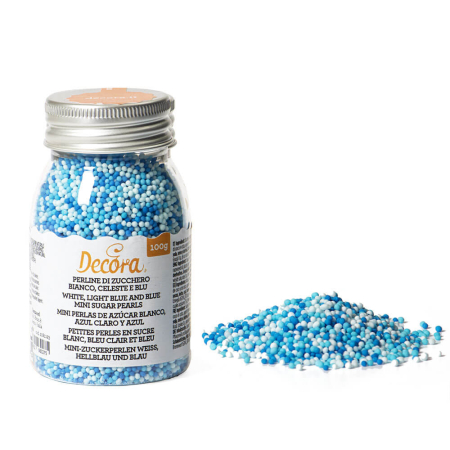 Perle, Bilute si Sprinkles - Perle Zahar ColorMix Alb, Bleu, Albastru D1.5mm, 100g, Decora
