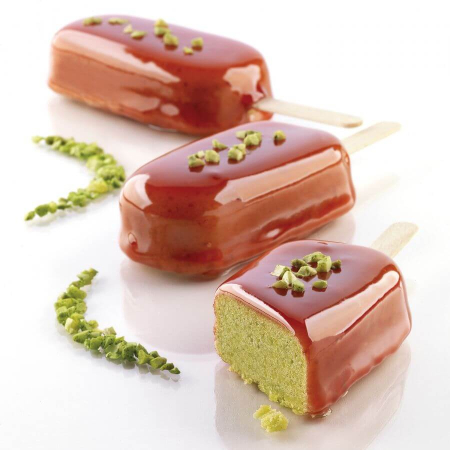 Set 2 Forme Silicon Inghetata x 6 Cavitati + 50 Bastonase + Tavita (Gel01 Classic), 9.3 x 4.85 x H2.5cm, 90ml, Silikomart [1]