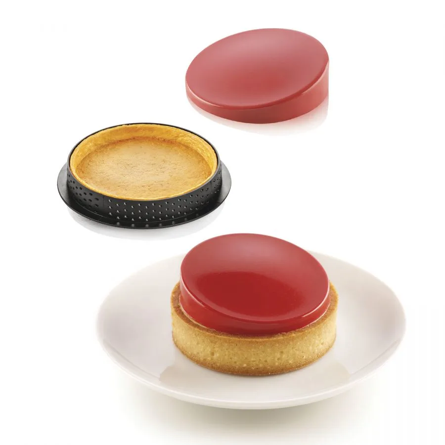 Forme Silicon Tarte - Set Forma Silicon Tarte Glam 6 Cavitati D7 x H1.8cm, 46ml + 6 Rame Microforate D8 x H2cm, Silikomart