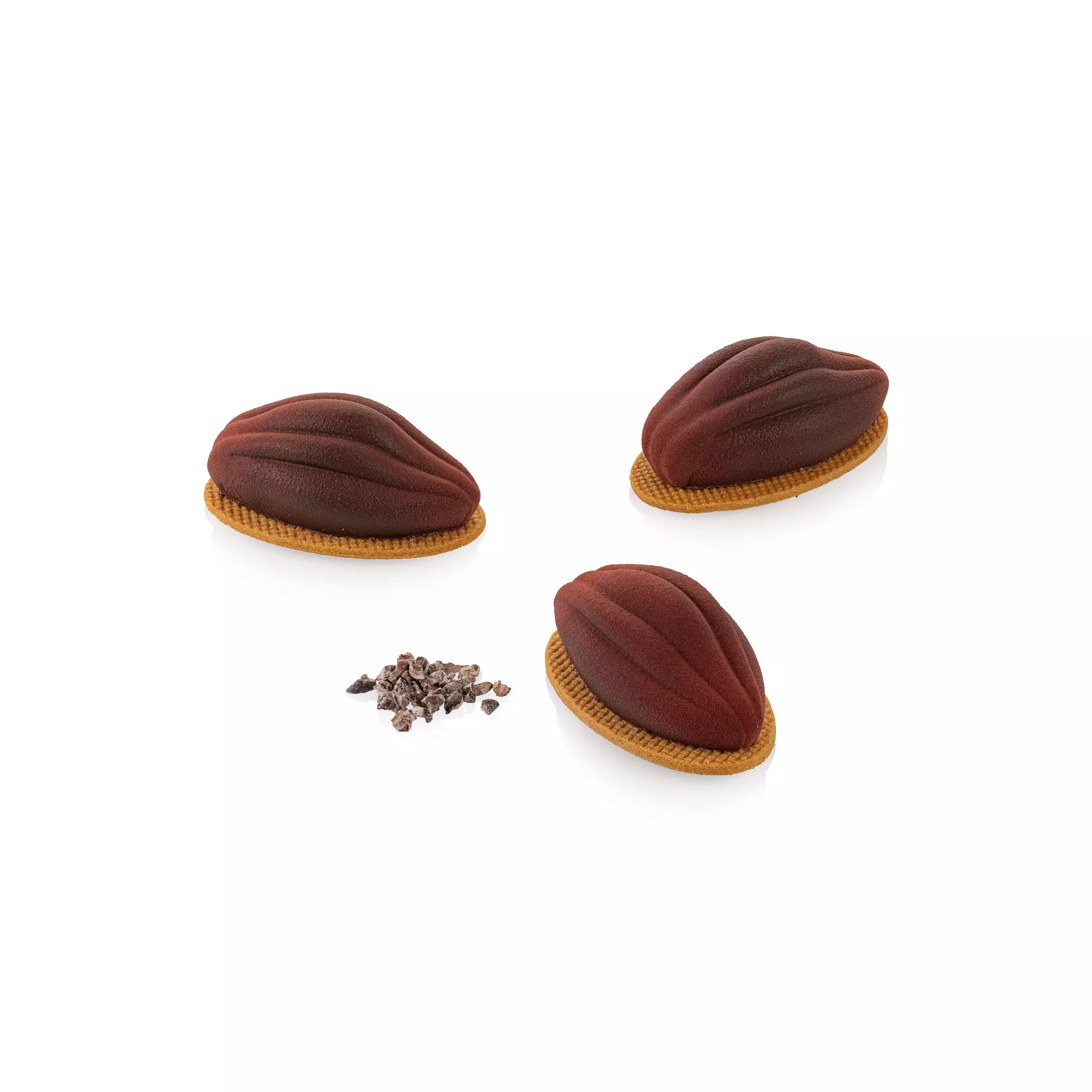 Forme Silicon Fructe - Forma Silicon 12 Cavitati Boabe Cacao + Decupator, 6.7 x 3.7 x H2.6cm, 30ml, Silikomart