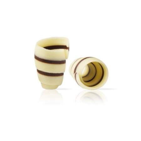 Decoruri din Ciocolata - Decoratiuni de Ciocolata Alba cu Insertii Negre Spirala, 1.3-1.8 x 1.8-2.5cm, 400g, 180Buc, Dobla