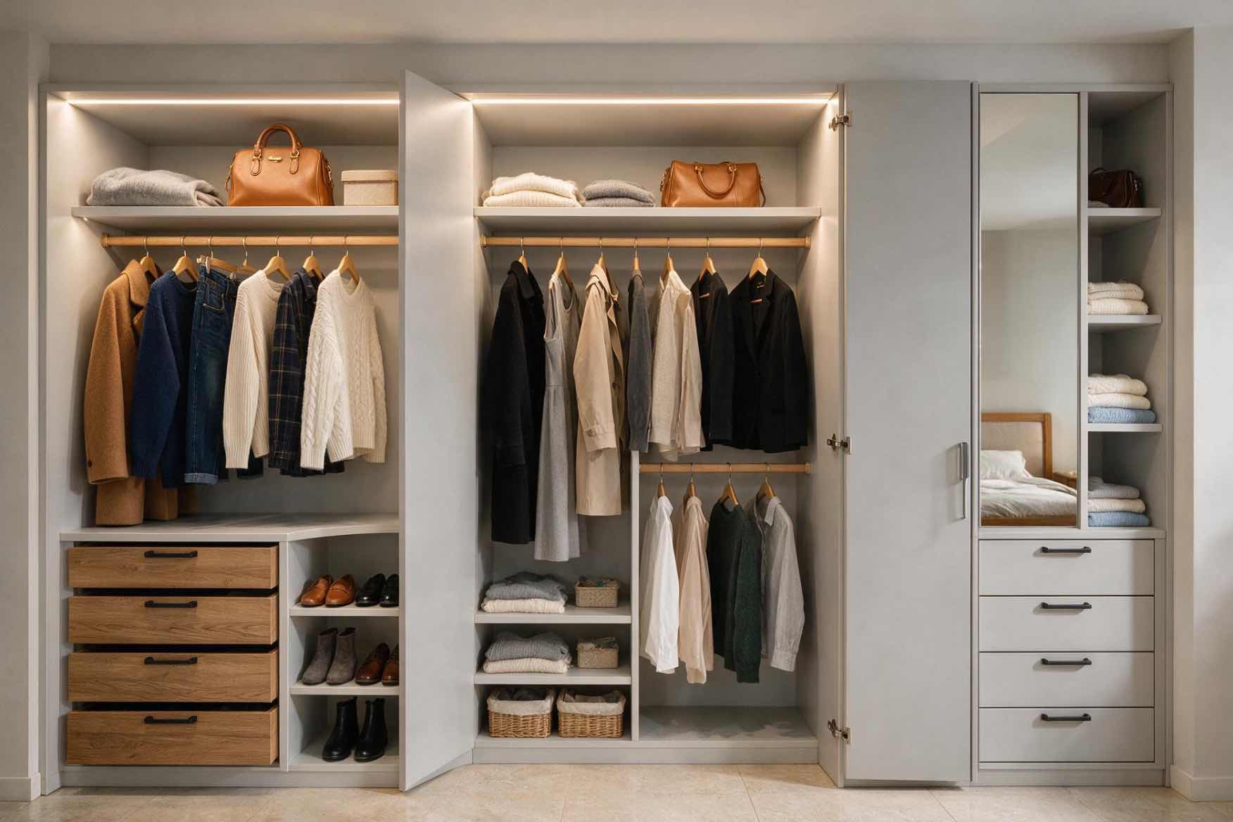 dressing, usi, sertare, MDF vopsit, PAL furniruit, umerase, haine, incaltaminte, geanta, poseta, oglinda