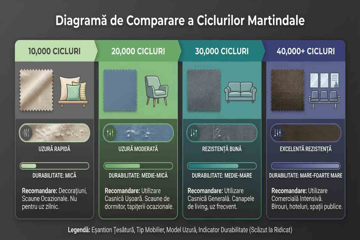 cicluri Martindale, grila de uzura si durabilitate, utilizare casnica, utilizare comerciala