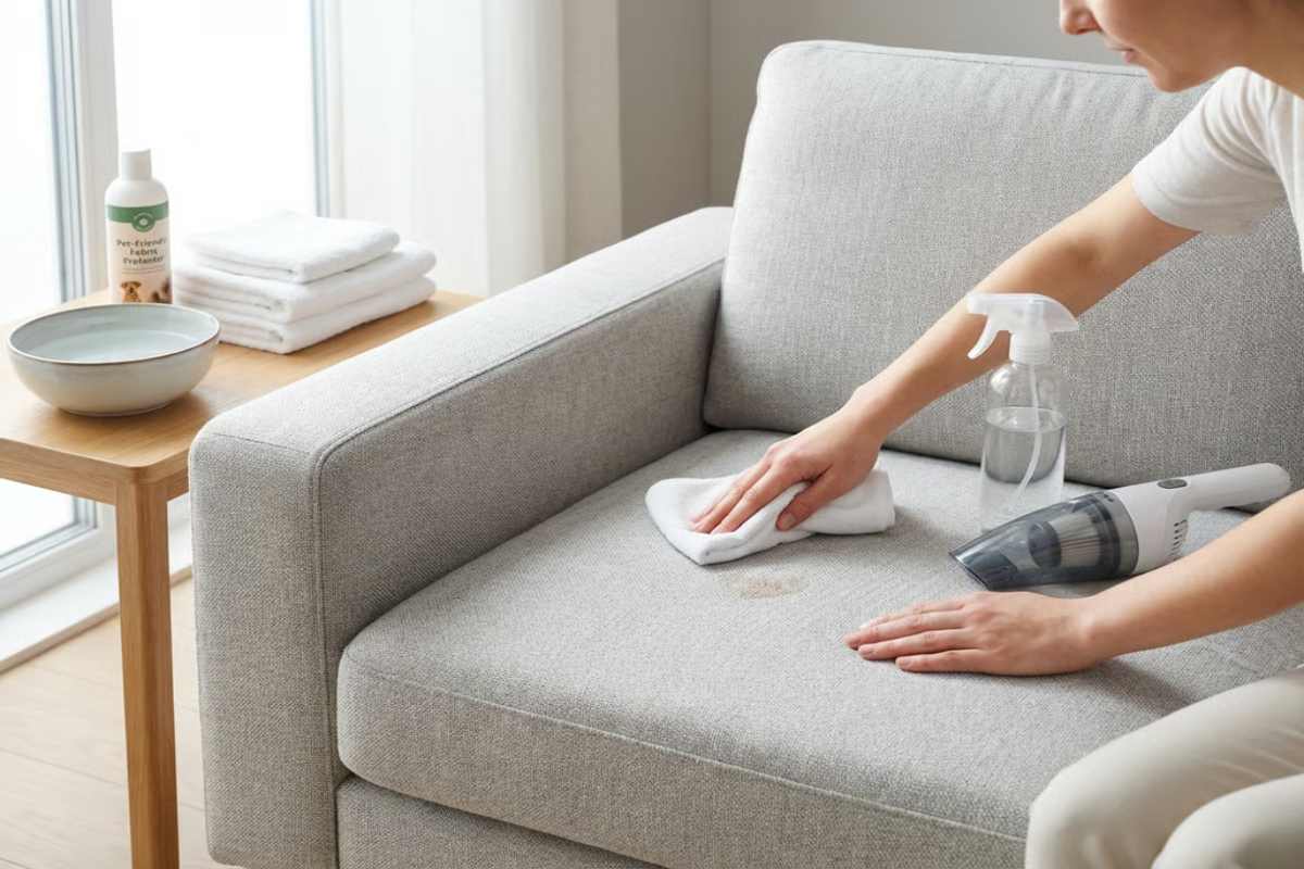 canapea, masuta, materiale de curatare, aspirator, femeie, fereastra, perdea