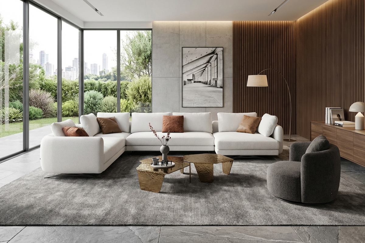 coltar, covor, perne deco, masuta cafea, tablou, bufet, lampadar pe picior, fotoliu, veioza, carti, perete lambrisat, terasa