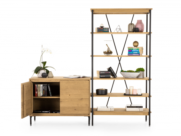 Biblioteca Atlas 100cm, modulara, lemn masiv de stejar si otel, multiple finisaje disponibile, stil minimalist [15]