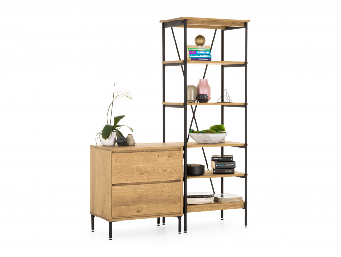 Biblioteca Atlas 70cm, modulara, lemn masiv de stejar si otel, multiple finisaje disponibile, stil minimalist [10]
