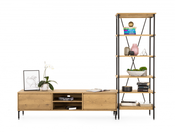 Biblioteca Atlas 70cm, modulara, lemn masiv de stejar si otel, multiple finisaje disponibile, stil minimalist [12]