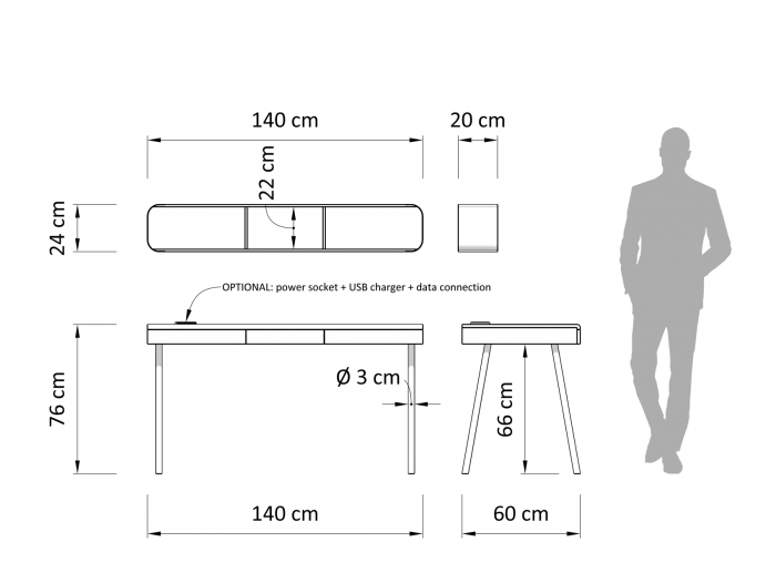 Birou 3 sertare Soho cu etajera de perete 140cm, lemn de stejar si otel, multiple finisaje disponibile, stil contemporan [3]