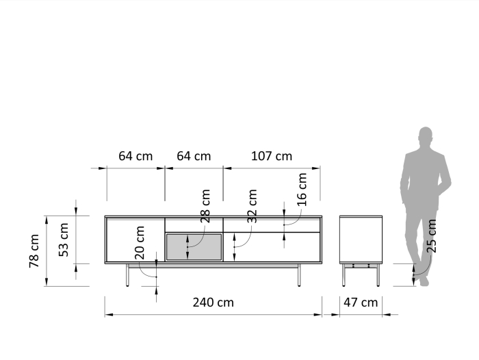 Bufet 2 usi 2 sertare Treviso 240cm, lemn de stejar, picioare metalice, feronerie cu amortizare, multiple finisaje disponibile, stil contemporan [4]