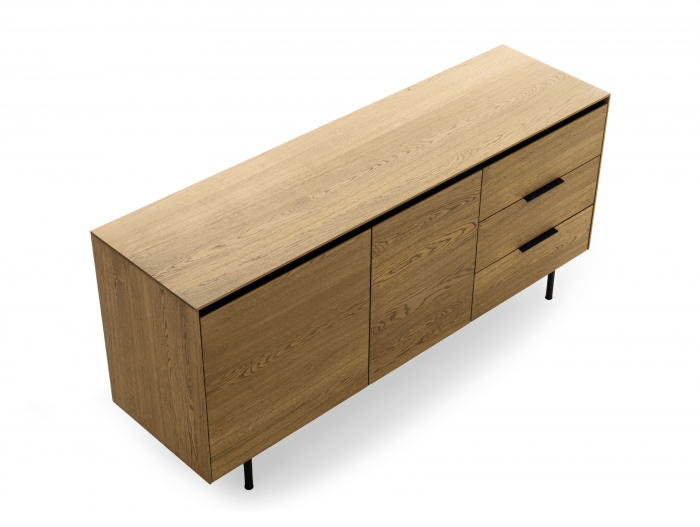 Bufet 2 usi 3 sertare Linea 179cm, lemn de stejar, picioare metalice, feronerie cu amortizare, multiple finisaje disponibile, stil contemporan [2]