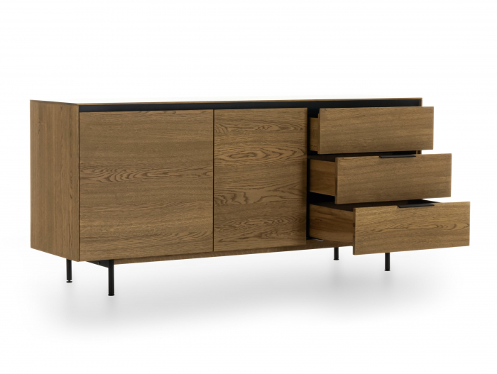 Bufet 2 usi 3 sertare Linea 179cm, lemn de stejar, picioare metalice, feronerie cu amortizare, multiple finisaje disponibile, stil contemporan [11]