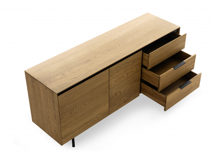 Bufet 2 usi 3 sertare Linea 179cm, lemn de stejar, picioare metalice, feronerie cu amortizare, multiple finisaje disponibile, stil contemporan [3]