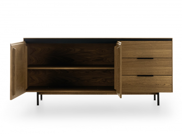 Bufet 2 usi 3 sertare Linea 179cm, lemn de stejar, picioare metalice, feronerie cu amortizare, multiple finisaje disponibile, stil contemporan [7]