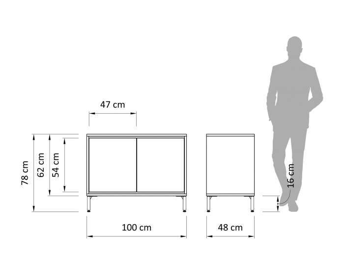 Bufet 2 usi Atlas 100cm, modular, lemn masiv de stejar, picioare metalice, feronerie cu amortizare, multiple finisaje disponibile, stil minimalist [3]