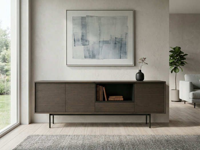 Bufet 3 usi 1 sertar Treviso 213cm, lemn de stejar, picioare metalice, feronerie cu amortizare, multiple finisaje disponibile, stil contemporan [2]