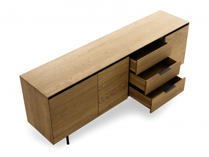 Bufet 3 usi 3 sertare Linea 228cm, lemn de stejar, picioare metalice, feronerie cu amortizare, multiple finisaje disponibile, stil contemporan [2]