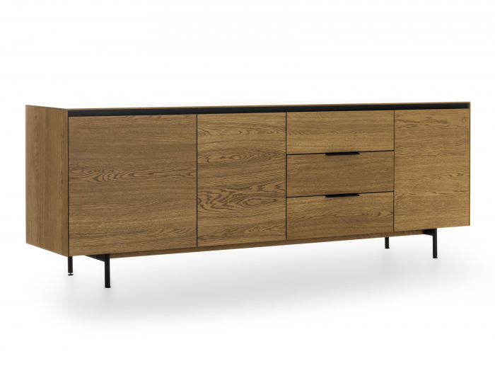 Bufet 3 usi 3 sertare Linea 228cm, lemn de stejar, picioare metalice, feronerie cu amortizare, multiple finisaje disponibile, stil contemporan [9]